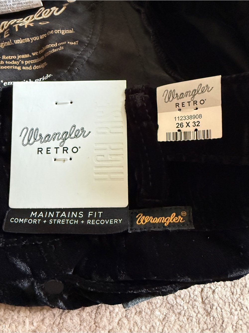 Wrangler Retro Black Velvet Flared Bell Bottom Pants- 26 x 32 - Picture 5 of 9
